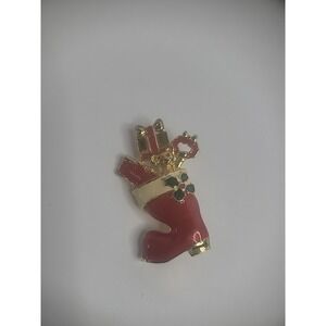 Vintage AAI Gold Tone Red Boot Presents Teddy Bear Christmas Jewelry Costume